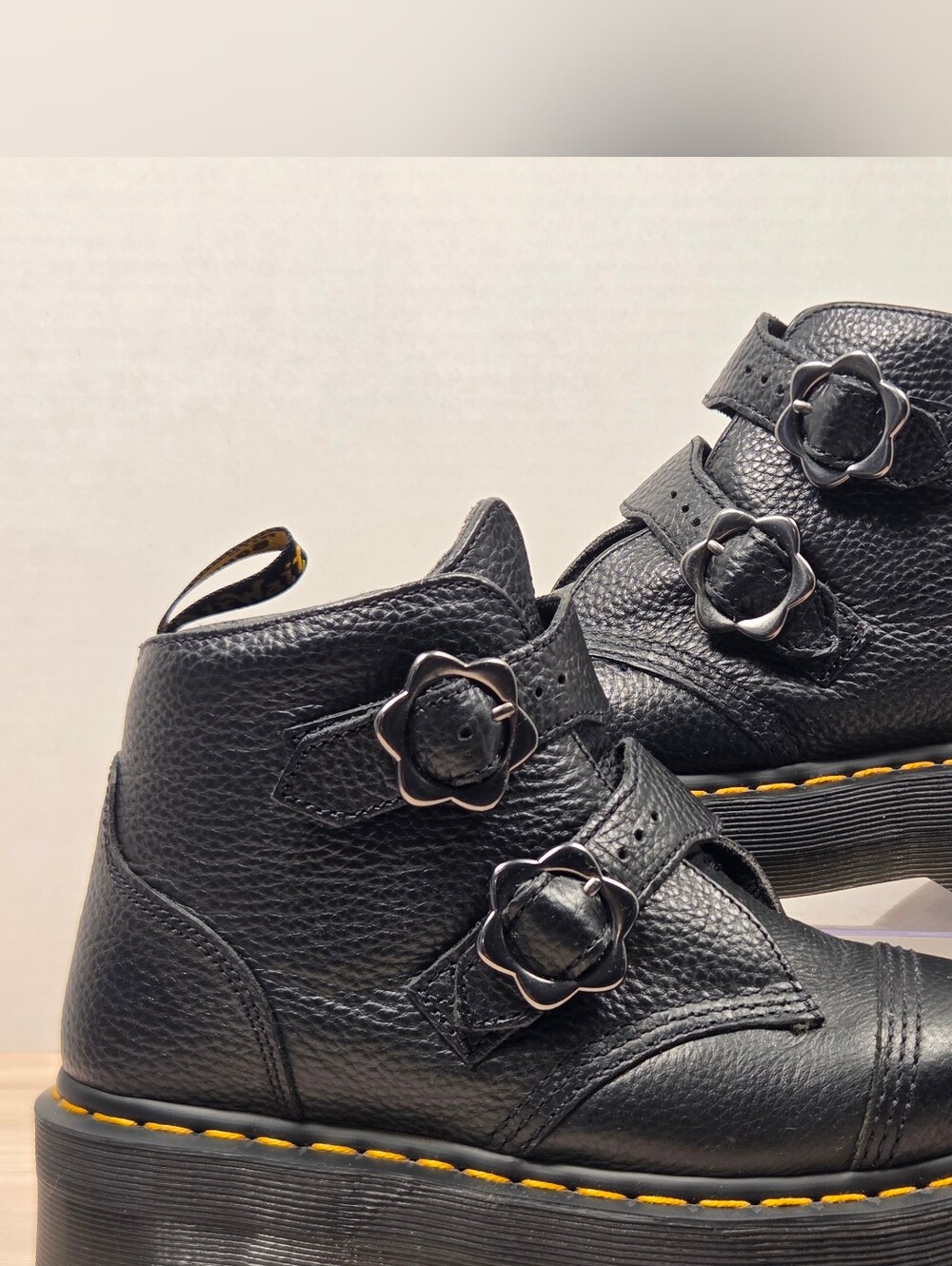 Devon Flower Buckle Leather Platform Boots Women's 8